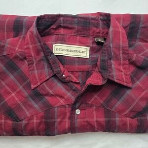 Bit Bridle Pearl Snap Western Shirt Red Black Plaid Long Sleeve Top Size XL